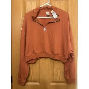 Levi’s Crop Top Cosmo 1/4 Zip Sweatshirt XXL Baked Clay Brown Boho Y2K